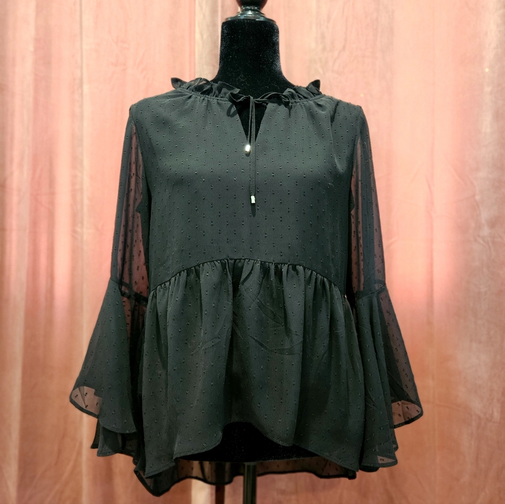 White House Black Market Bell Sleeve Swiss Dotted Blouse